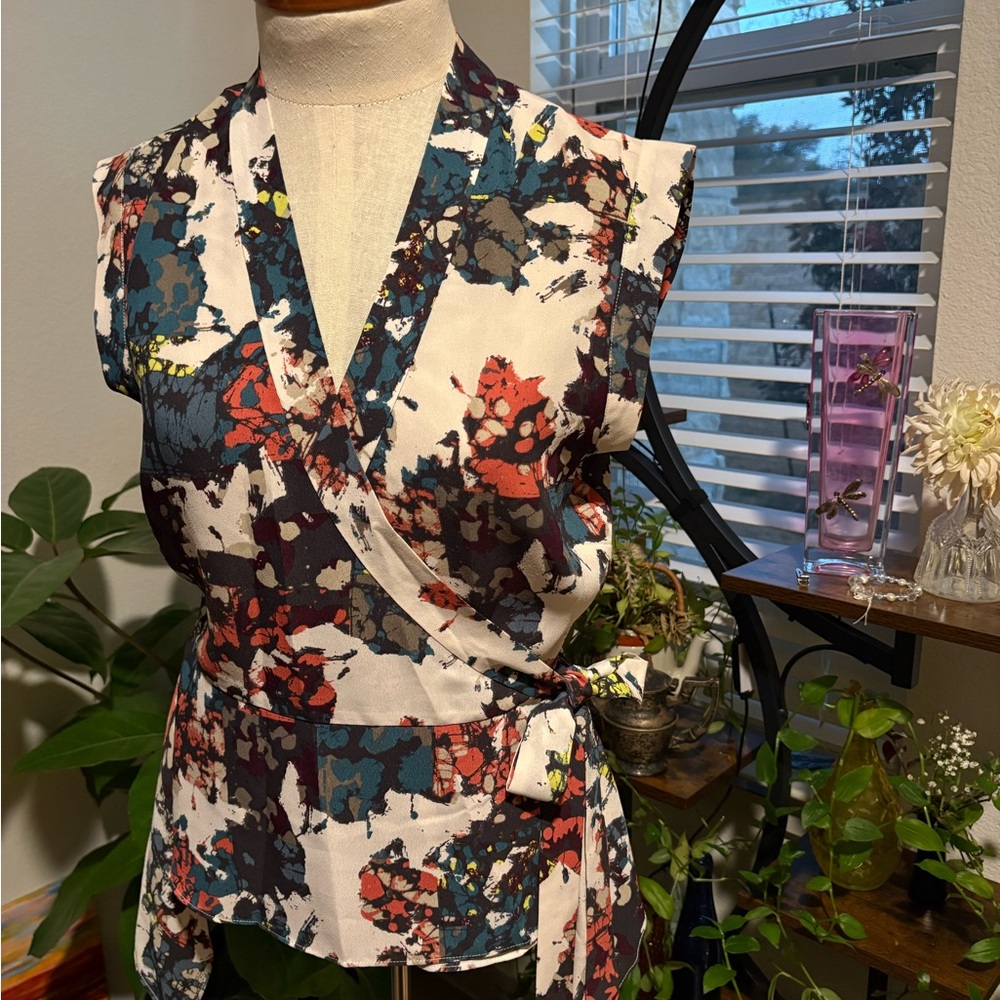 BCBGMaxAzria Multicolor Floral Wrap Blouse